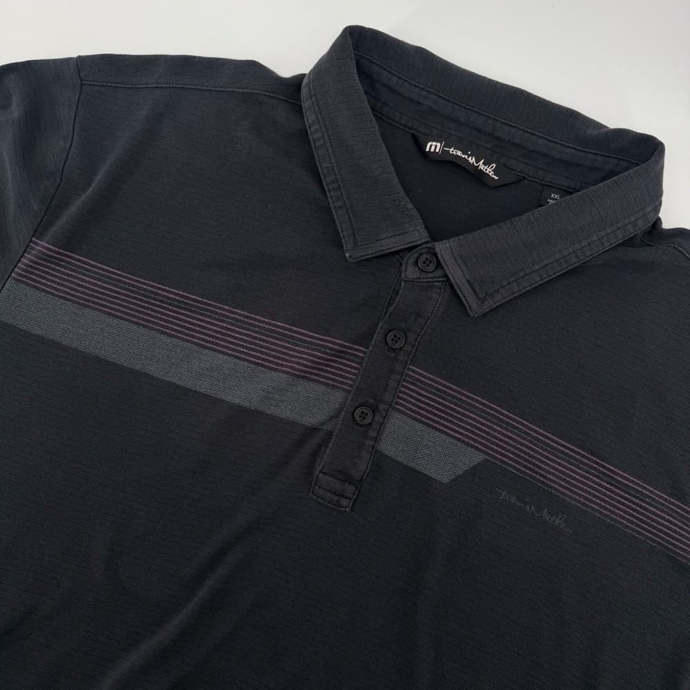 TravisMathew Polo Shirt Mens XXL Charcoal Grey Striped Pima Cotton Blend Golf‎